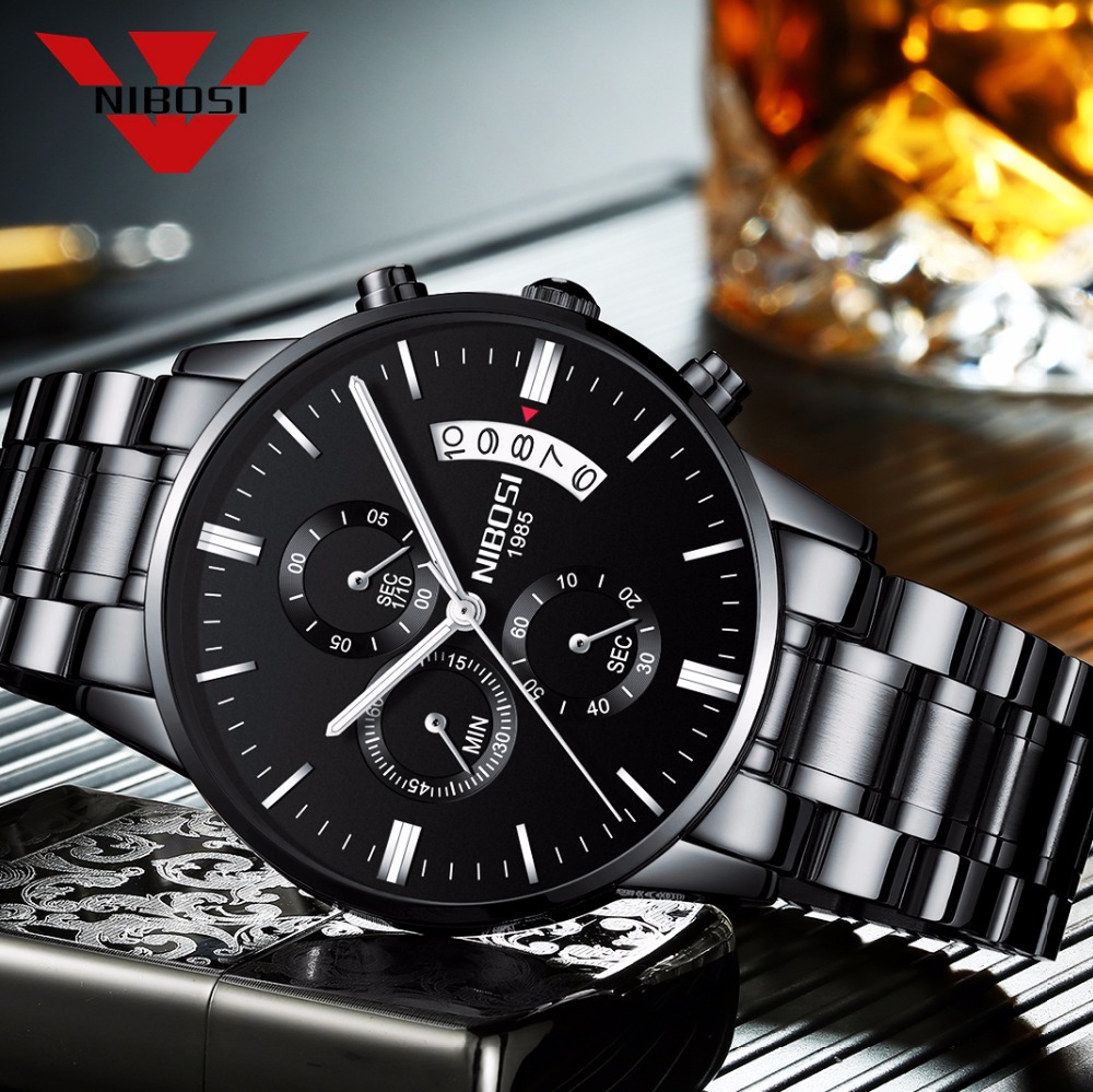 Zen Luxury Watch - Reloj NIBOSI de cuarzo negro de
