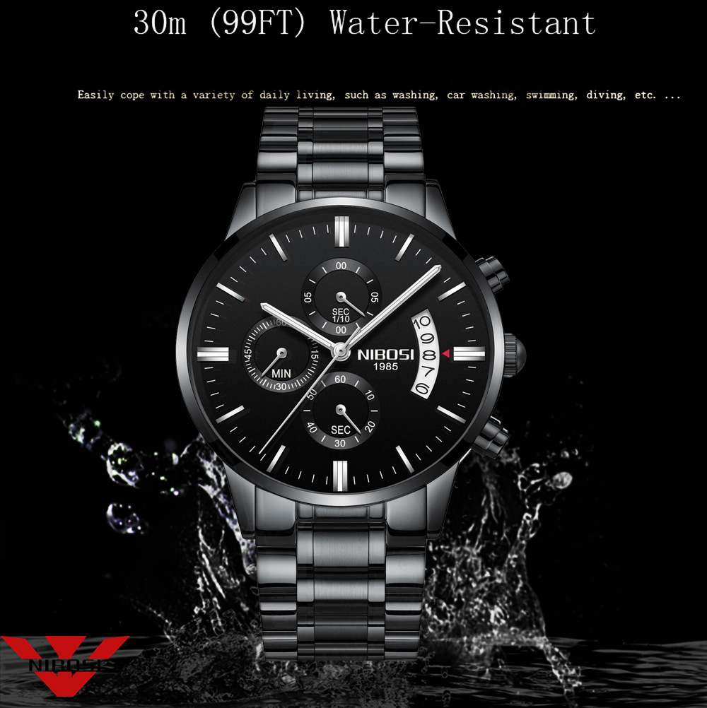 Reloj NIBOSI de cuarzo negro d - Zen Luxury Watch reseña y precio